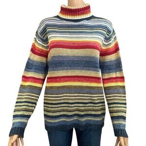 90s VTG Tiara International Striped Turtleneck Sweater Small Colorful Striped